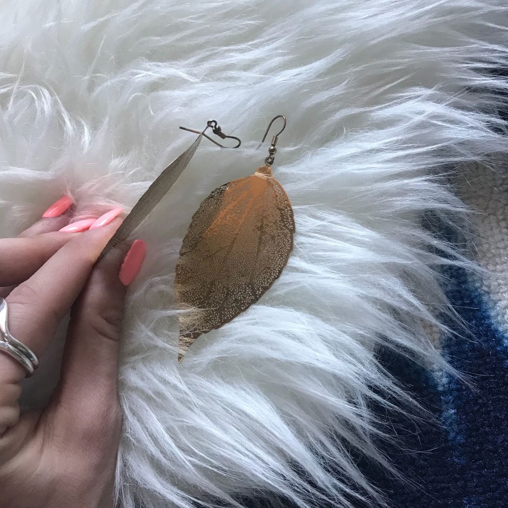 Gold Leaf Statement Earrings - Picture 3 of 4